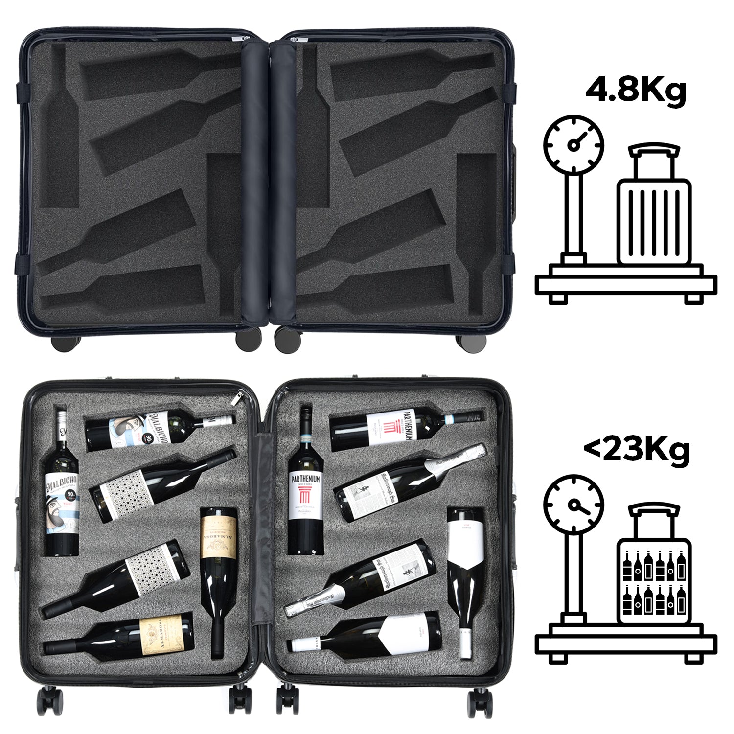 UNBREAKABLE LAZENNE ELITE PRO - WINE TRAVEL SUITCASE 12 BOTTLES WITH REMOVABLE INSERTS - TSA AIRLINE APPROVED, 10-YEARS WARRANTY