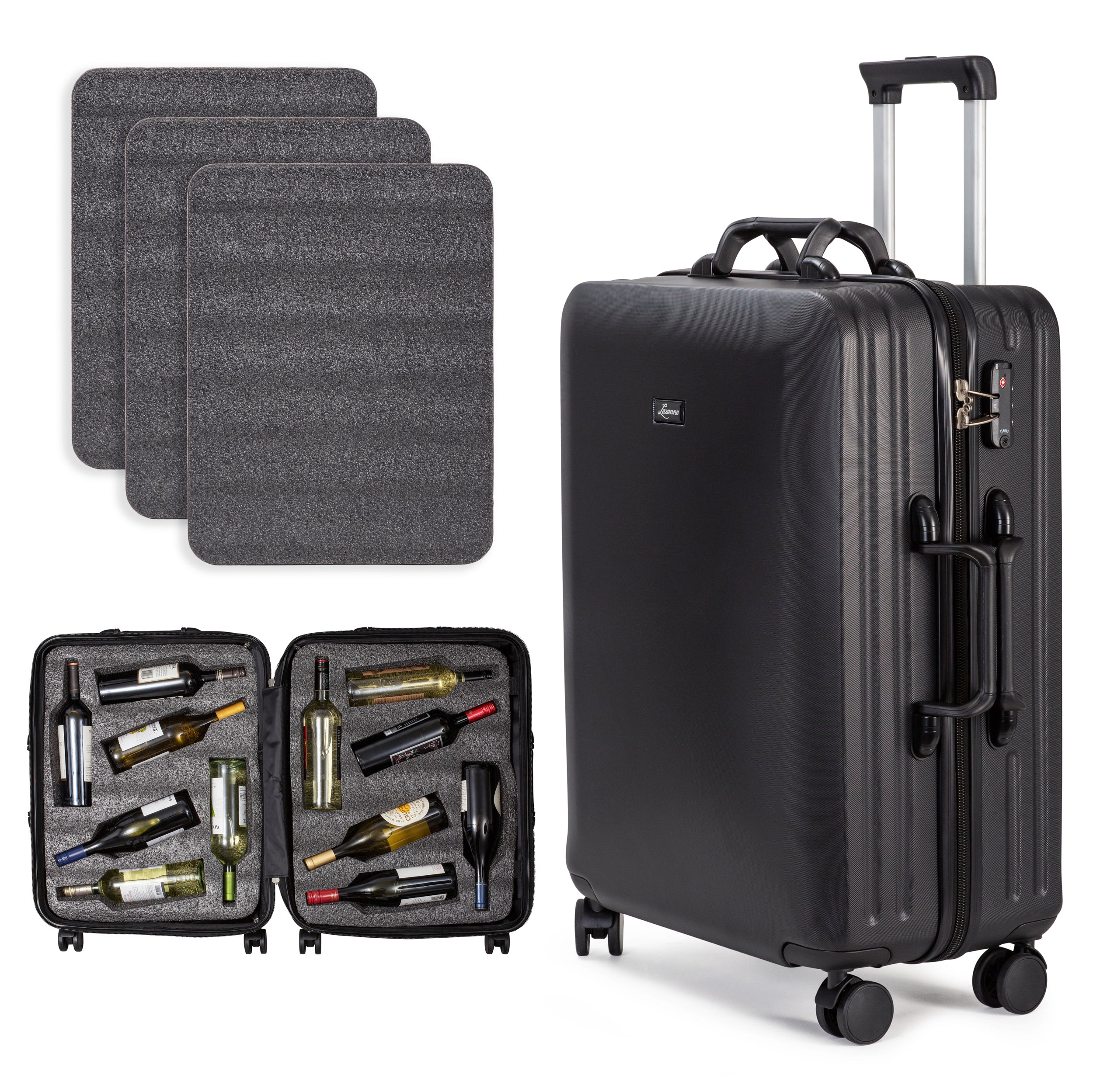 UNBREAKABLE LAZENNE ELITE PRO - WINE TRAVEL SUITCASE 12 BOTTLES WITH REMOVABLE INSERTS - TSA AIRLINE APPROVED, 10-YEARS WARRANTY