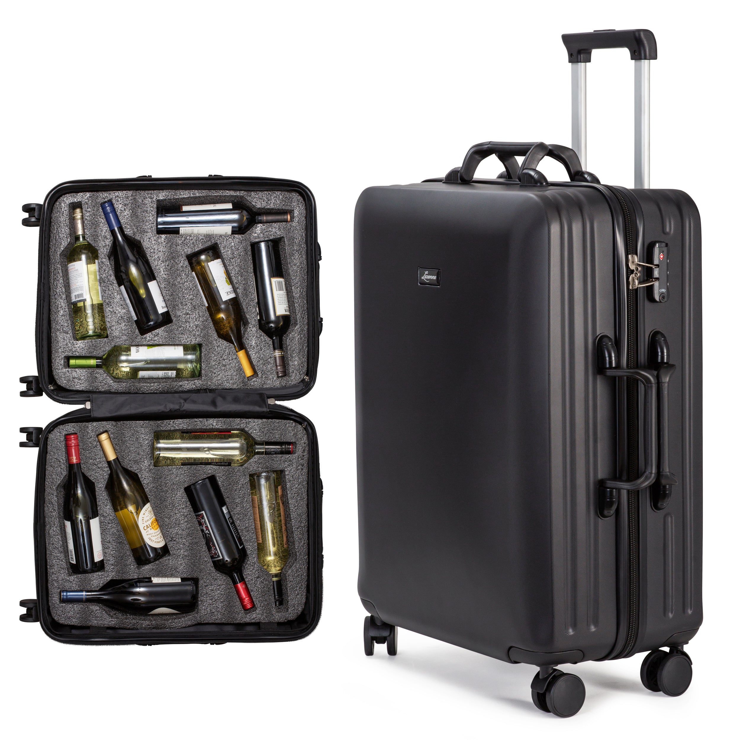 UNBREAKABLE LAZENNE ELITE PRO - WINE TRAVEL SUITCASE 12 BOTTLES WITH REMOVABLE INSERTS - TSA AIRLINE APPROVED, 10-YEARS WARRANTY