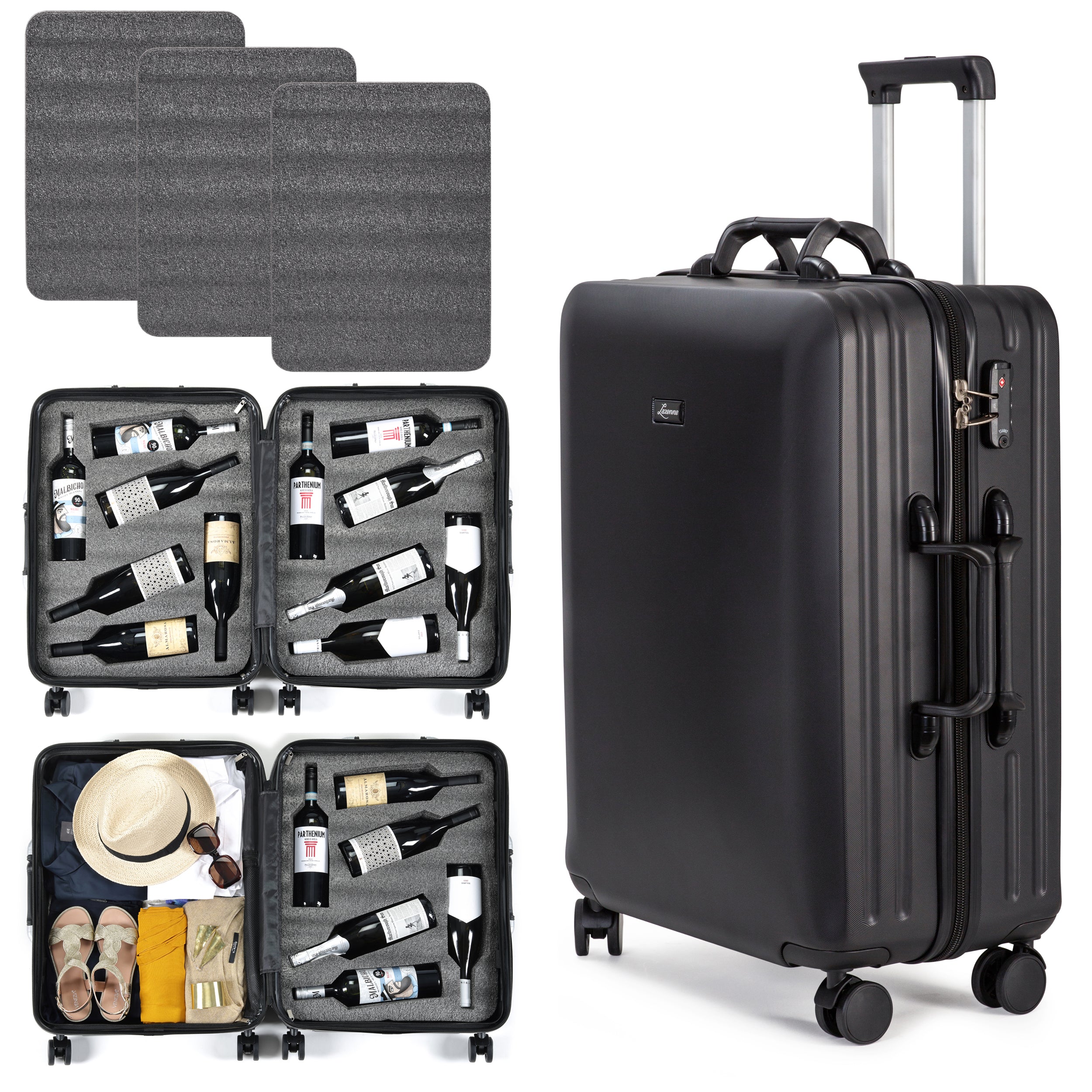 UNBREAKABLE LAZENNE ELITE PRO - WINE TRAVEL SUITCASE 12 BOTTLES WITH REMOVABLE INSERTS - TSA AIRLINE APPROVED, 10-YEARS WARRANTY