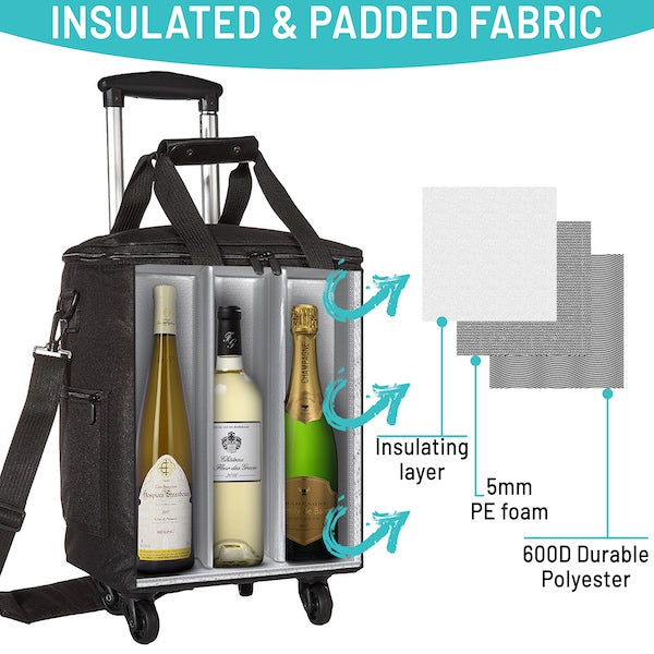 Professional Wine Cooler Trolley ELITE PRO 6-bottles with Insulated and Removable Dividers