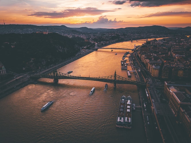 Budapest and the Danube River at sunset