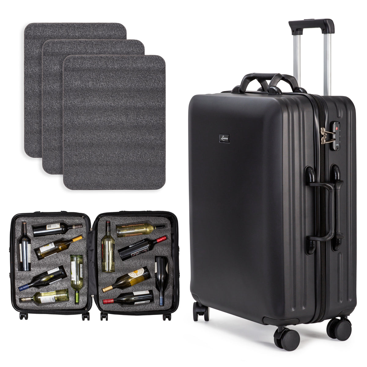 3 IN 1 WINE (O-N-E) HARDCASE for 6 or 12 bottles with removable inserts - TSA AIRLINE APPROVED, 10-YEARS WARRANTY